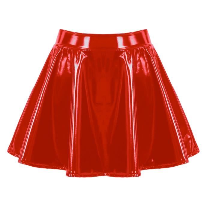 Iixpin Mini Jupe Courte Sexy Femme Cuir Verni Brillant Jupe Patineuse Evasee Wetlook Ete Clubwear S 4XL Rouge Rouge Cdiscount Pret a Porter