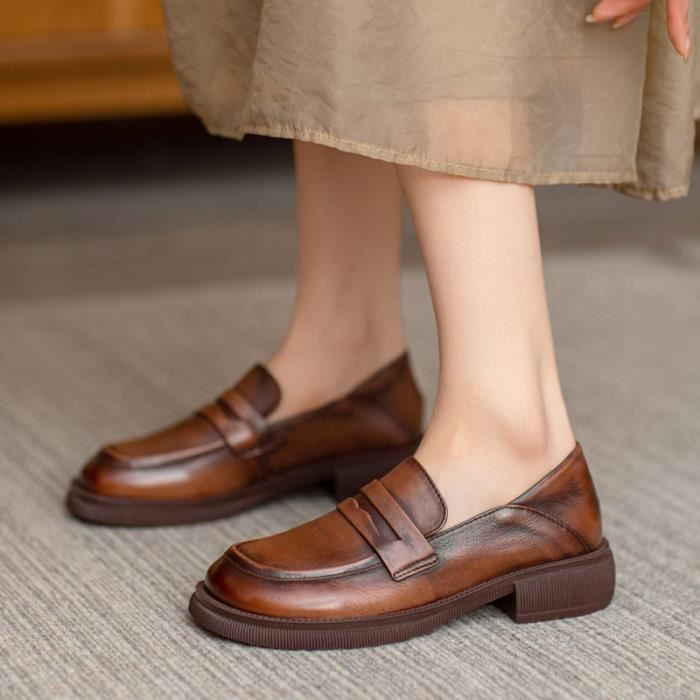 Mocassin Femme en cuir Doux Confortable Casual Couleur unie Marron Femme Adulte Marron Cdiscount Chaussures