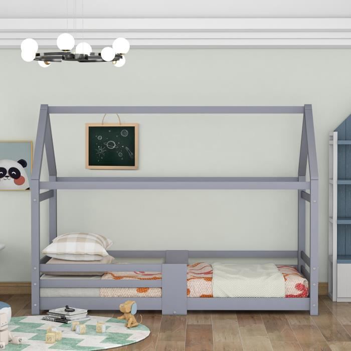 lit enfant 90 x 200 cm en bois gris sans matelas