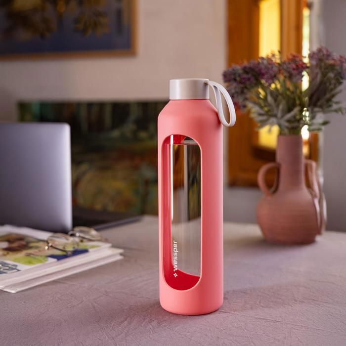 Wessper Gourde En Verre Borosilicate 700ml Avec Filtre Actitex - Jaune, Sans BPA