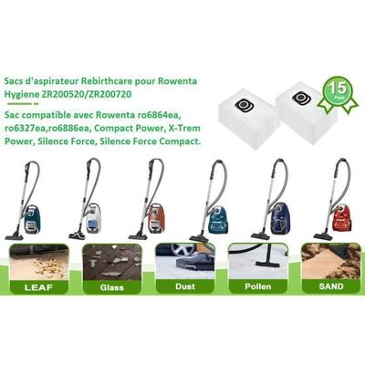 Lot De 15 Sacs Aspirateur Rowenta Hygiène+Zr200520 X-Trem Power Et Silence  Force Ro64Xx Ro63Xx Ro68Xx Ro39X[u870] - Cdiscount Electroménager