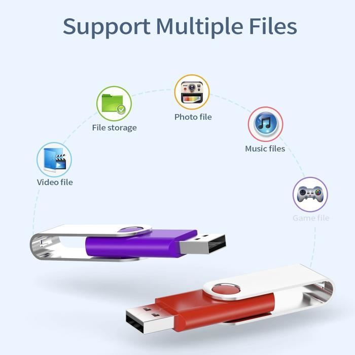Cle USB 64 Go Lot 5 Clé USB 2.0 Pas Cher Flash Drive Porte Clé Stockage  Disque Mémoire Stick pour Windows, PC, Ipad, Enregis