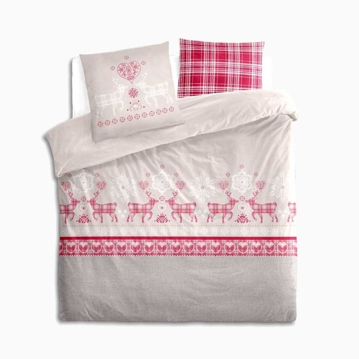 Housse de couette 140 x 200 chalet Winter Gris lit 1 place