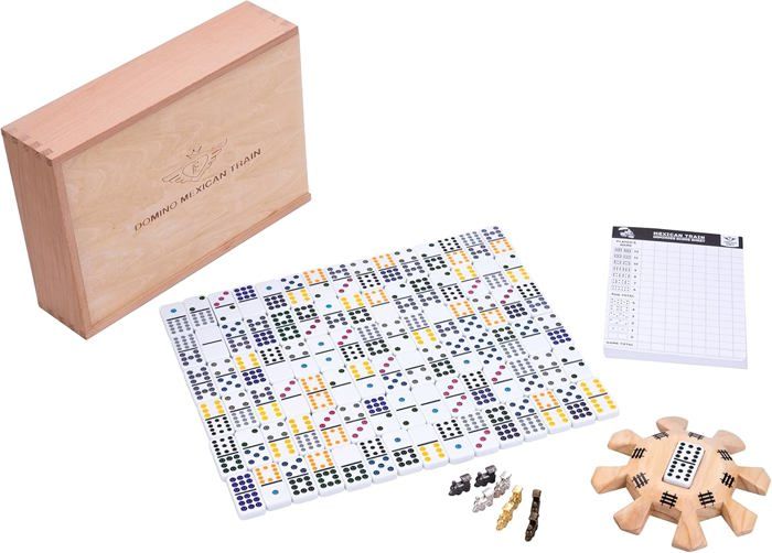 Smilejoy Dominos Train Mexicain – Lot De 91 Tuiles Doubles 12, étui Aluminium, 9 Trains Colorés, 2 à 8 Joueurs