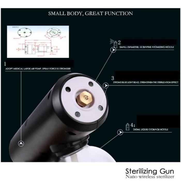 Pistolet Pulvérisateur 280ml à Lumière Bleue - Brumisation Vapeur, Désinfection Maison Et Bureau