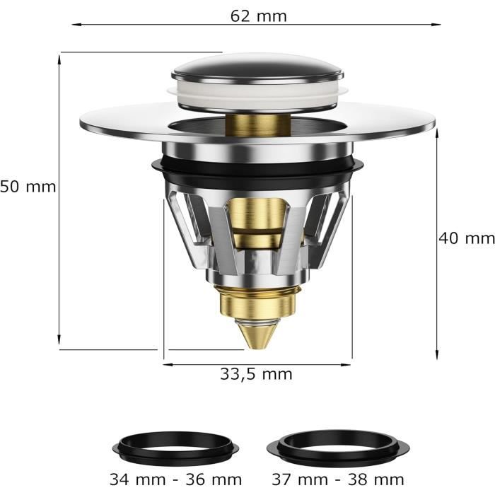 Ressort De Bonde Lavabo Pop-up – 2 Pièces En Laiton, Remplacement Facile, Compatible Avec La Plupart Des éviers Et Baignoires