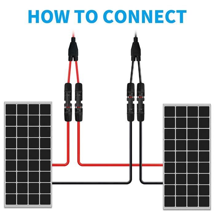 Cable solaire distributeur en Y MMF+FFM 4mm2 12AWG pour connexion  photovoltaïque parallèle Cable pour panneau solaire (2 rouge +342 -  Cdiscount Bricolage