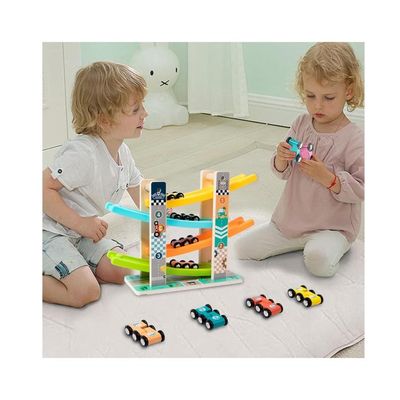 Rampe De Course En Bois 3-en-1 – Garage Avec 4 Voitures Et 8 Vitesses – Jouet Éducatif Montessori – 2-5 Ans
