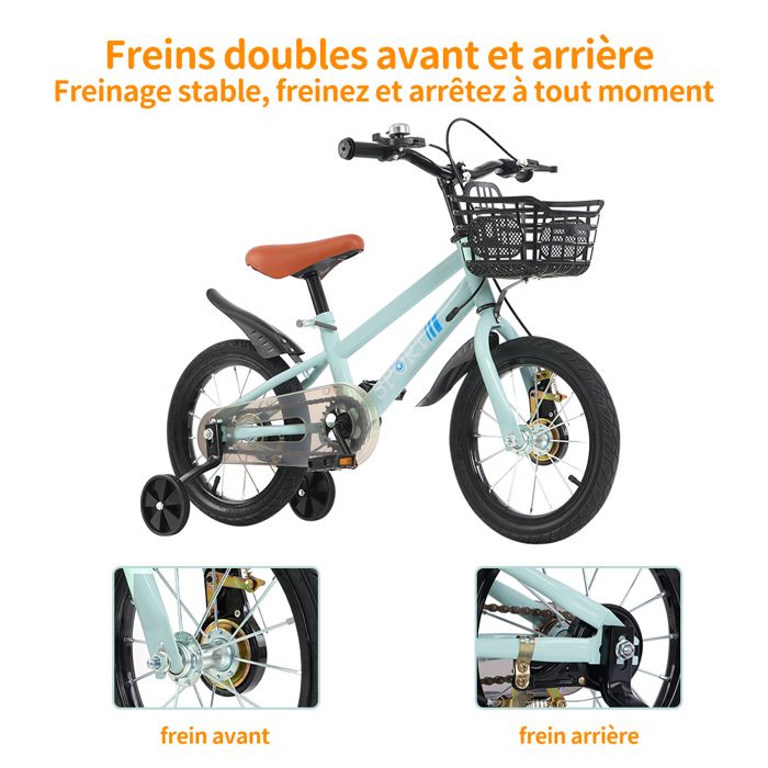 Vélo Enfant 14 Pouces MINRS – Rose, Panier, Roues Stabilisatrices, Frein à Main, Sonnette Et Pneus Antidérapants Pour 3-5 Ans