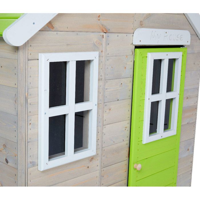 KANGUI Maisonntt nfant xtériur n Bois TINNI avc Platform - Toit Étanch - Vrt & Blanc au millur prix