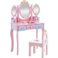Coiffeuse pour enfant - Mobilier Tendances - Avec miroir triple pli et tiroirs de rangement - Rose-0