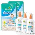 Pack bébé nageur 24 Couches de Bain Pampers Splashers + 3 Ambres Solaire Garnier Spray Hydratant Très Haute Protection-0