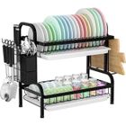 BRAND Egoutoire Vaisselle Cuisine, 2 Étages Egouttoir Vaisselle avec Égouttoir Et Support pour Couverts Antirouille Noir