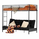 MEUBLES COSY Lit superposé 90x190cm avec banquette convertible canapé et sommier à lattes en métal noir(matelas non inclus)-LIBERTY