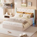 Lit 160x200 cm - DANS LES NUAGES - Coffre avec LED - Velours beige - 2 places - Design élégant