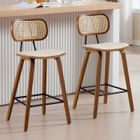 WAHSON OFFICE CHAIRS Wahson Tabouret de Bar Lot de 2 Chaise de Bar en Bois, Tabouret Haut avec Dossier Rotin pour Bar à Domicile et Central Îlot, Beige