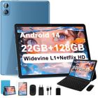 DGHRTI Tablette Tactile 10.1" IPS-1280*800 HD, Android 14, 22Go+128Go/1TB TF,Widevine L1/Netflix HD,Octa-core,8000mAh,WiFi5G,Clavier