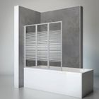 Schulte pare-baignoire, 127x120cm, réversible, volets pliants, à coller, sans percer, verre 3mm, bandes transversales, alu-argenté