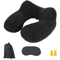 Coussin, oreiller de voyage gonflable avec bouchons d’oreilles, masque de nuit et sac de rangement - Noir - Vivezen