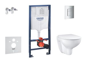 WC - TOILETTES Grohe Solido Set d’installation murale, toilettes et siège Bau Ceramic Slim, softclose, bouton Even, chrome SANI15BB1101