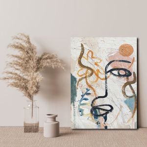 Dessin Au Trait sur Toile Tableau Visage Affiche Abstraite Femme Murale