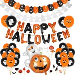 KIT DE DECORATION Deco Halloween Set, Halloween Decoration Set, Happy Halloween Banderole Banniere, Fantôme Citrouille Ballons, Ballons Noir Oran A67