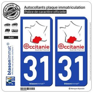 2 Autocollants Plaque Immatriculation Département 31 Haute-Garonne - Occitanie Bi-ton - Fabriqué En France