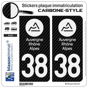 2 Stickers autocollant plaque immatriculation 69 Rhone Alpes LogoType II 