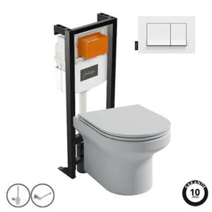 WC - TOILETTES Pack WC suspendu sans bride JACOB DELAFON Elite + bâti-support + plaque Blanc brillant + accessoires