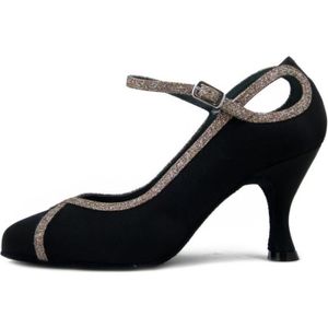 CHAUSSON DE DANSE Chaussure de danse pour femme - ROSSO LATINO - Tissu satiné noir - Talon fin de 8 cm