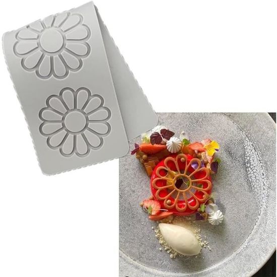 2 Tapis Dentelle Silicone Pour Décoration Gâteaux - 15,4x12,9cm Et 27,8x5,9cm - Gris