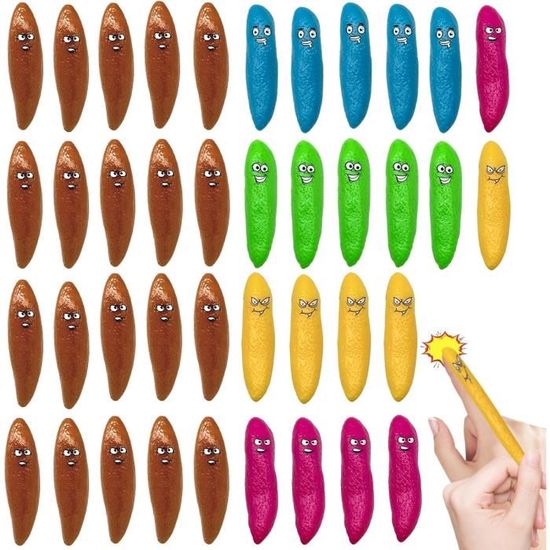 Lot De 24 Jouets Fronde à Doigt – Caca Volant En Caoutchouc Extensible Avec Têtes Drôles – Jeu De Lancer Rigolo Pour Enfants Et Adultes – Cadeau Fête Et Anti-stress