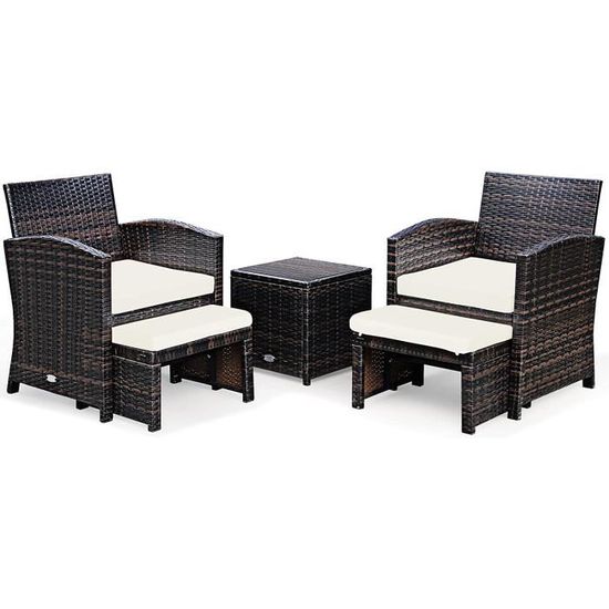 Tabouret Repose-Pieds Rotin Tectake – Pouf Salon De Jardin Résine Tressée Avec Coussin Imperméable 53x53x26 Cm