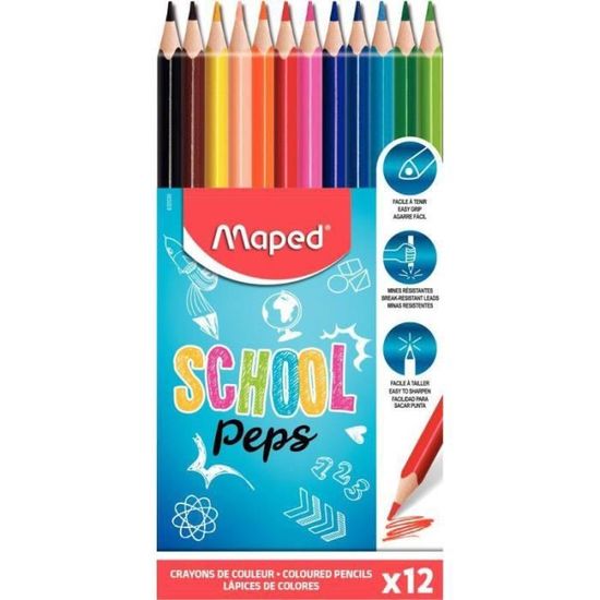 Pochette de 12 crayons de couleurs MAPED SCHOOL PEPS - Cdiscount