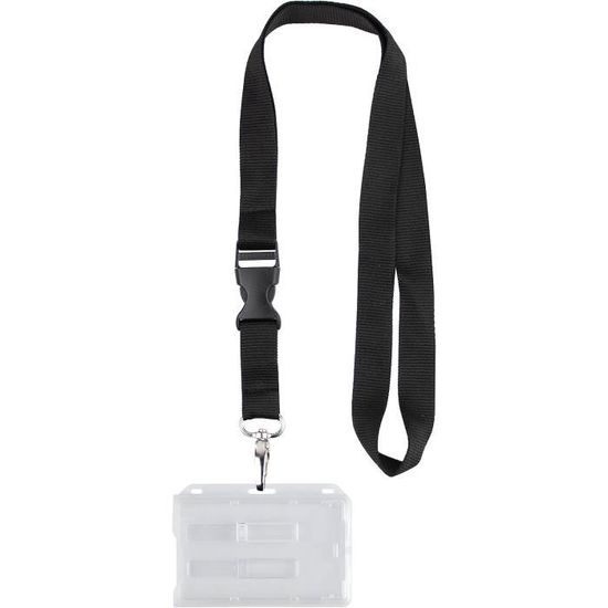 Porte-Carte Double Transparent Avec Collier - Pour Cartes Bancaires Et Badges - Noir