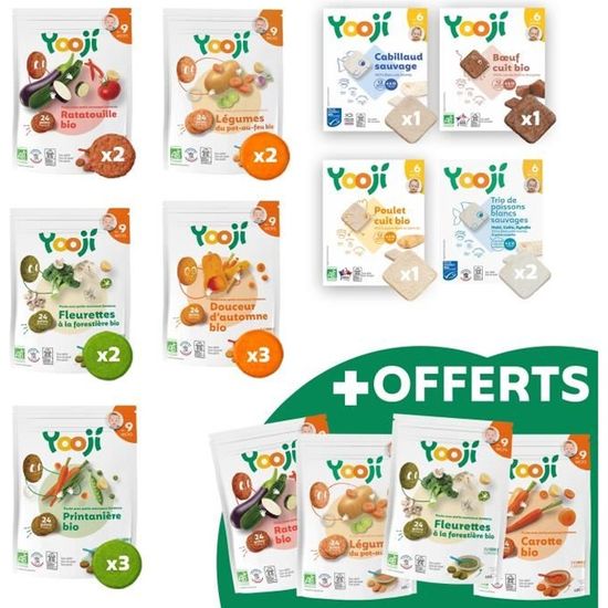 Yooji Repas bio alimentation bébé 9 mois Panier 1 mois de purées Bio (4 sachets offerts
