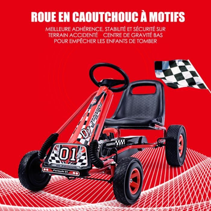 Kart à Pédales en Métal 1 Place Rouge avec Roues en Caoutchouc 101 x 61 x 62CM Convient pour 3 à 8 ans Go Karting Enfant