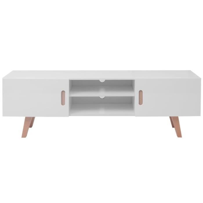 WEI Meuble TV avec 2 armoires et 2 compartiments MDF 150x35x48,5 cm Blanc brillant
