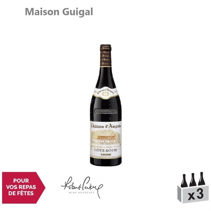 Côte Rôtie Château d'Ampuis Rouge 2015 - Lot de 3x75cl - Maison Guigal - Vin AOC Rouge de la Vallée du Rhône - 17+-20 Jancis