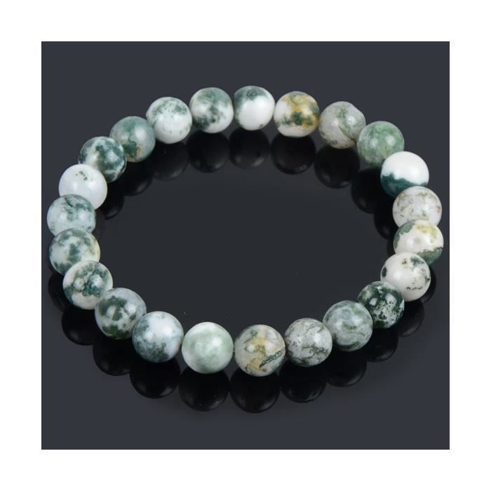 Bracelet Lithothérapie en Agate Mousse naturelle - équilibre les énergies. Vert
