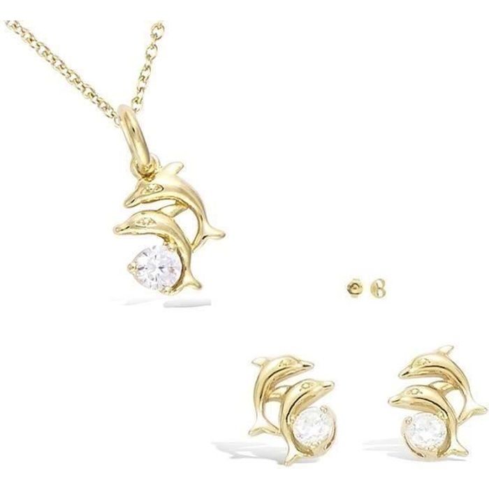 Parure Bijoux Dauphin Cristal Blanc Or Jaune GF 750*