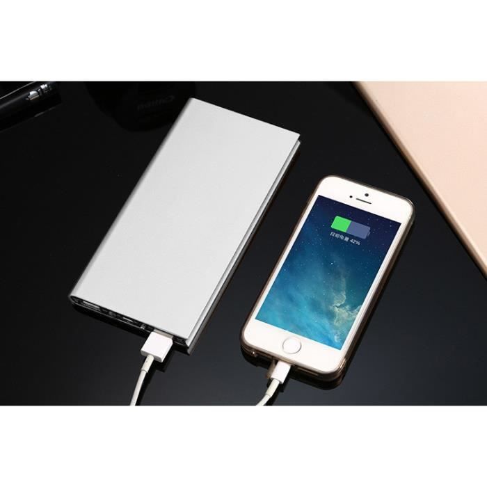 Batterie Externe Plate pour SAMSUNG Galaxy S20 Ultra Smartphone Tablette Chargeur Universel Power Bank 6000mAh 2 Port USB (ARGENT)