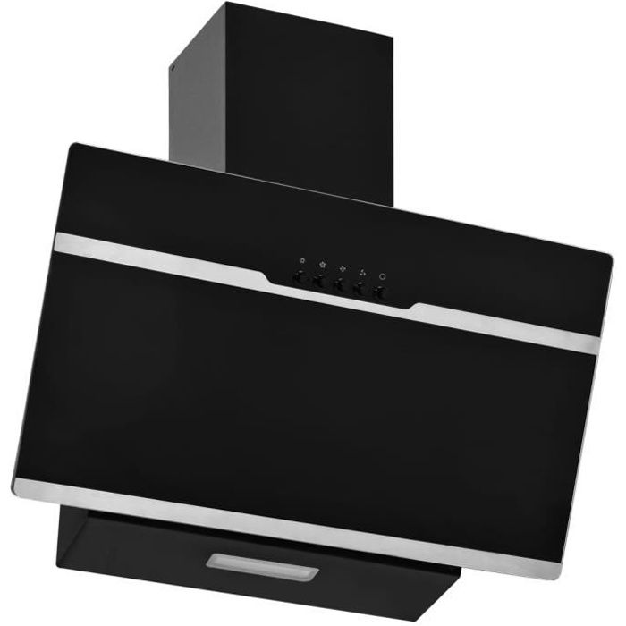 ♪♪5005 Hotte murale Hotte aspirante cuisine Hotte décorative - Classique - 60 cm - Acier inoxydable et verre trempé Noir MEUBLE®