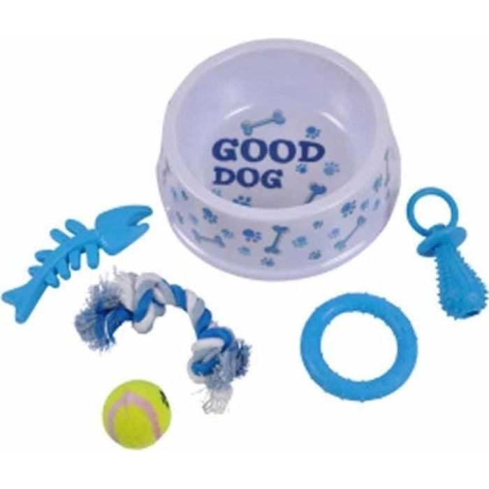 Kit chiot gamelle et jouet bleu