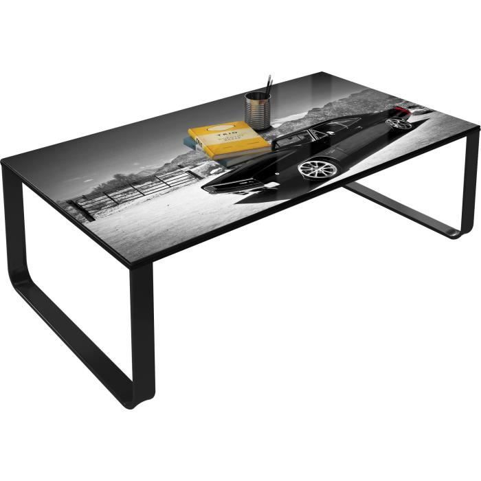 Table basse vintage gris en verre trempé sécurit L. 105 x H. 32 cm Collection Beekhuis VIV-24526 Gris