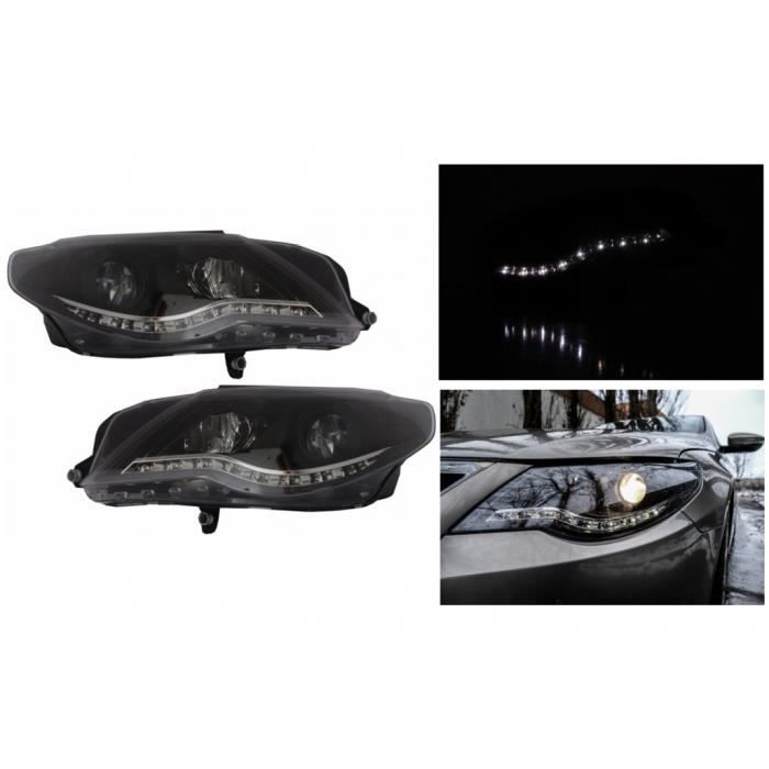 Phares Pour VW Volkswagen Passat CC 2008-2012 DRL Optic Noir Feux de Jour Headlights