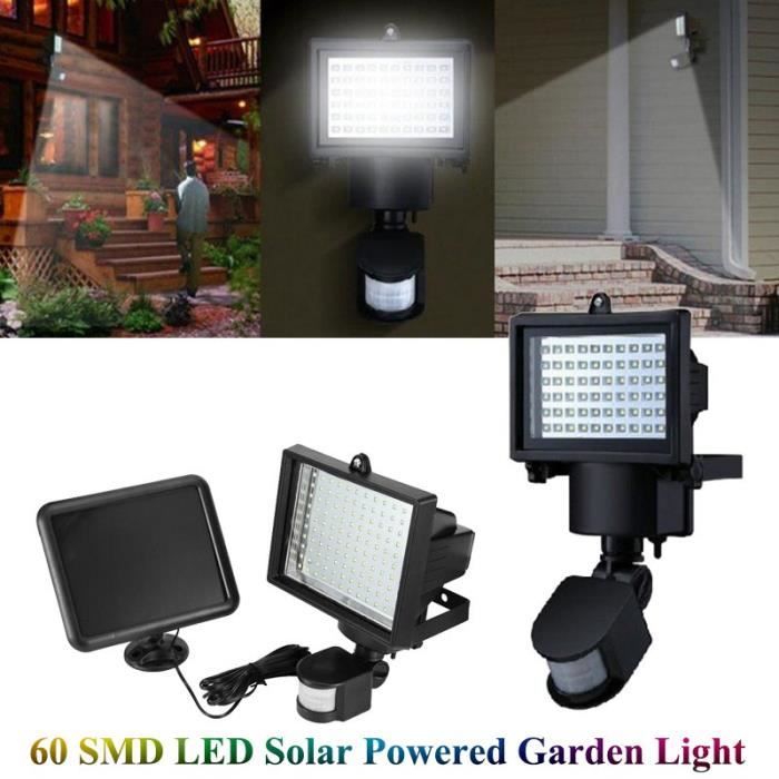 Applique LED Mur Projecteur Solaire 60LED Extérieur avec Detecteur de Mouvement, LED Éclairage de Sécurité