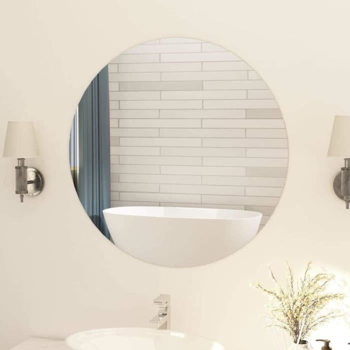 Miroir Rond sans Cadre Miroir Mural Miroir de Salon Miroir Chambre à Coucher Miroir de Salle de Bain Intérieur Maison 80 cm Verre