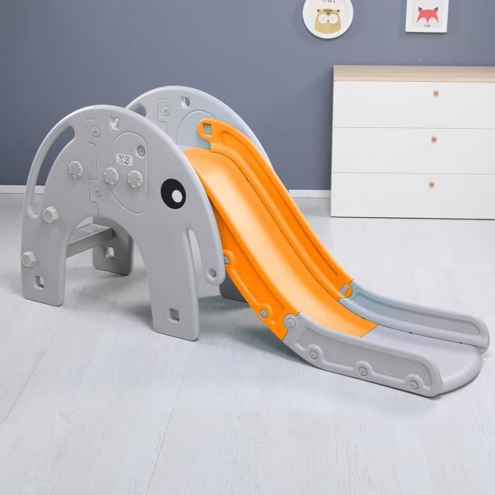 Baby Vivo Toboggan Enfant Aire de jeux Jeu d'Extérieur et à l’Intérieur pour Enfants Jardin Éléphant en Orange-Gris