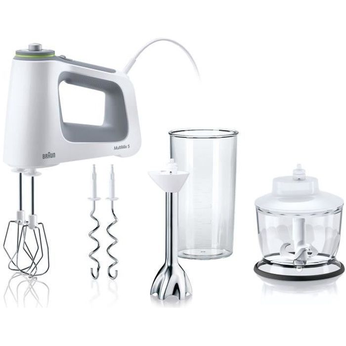 Braun HM5137WH Batteur avec Fouet-Pétrin amovibles Blanc-Gris 750 W